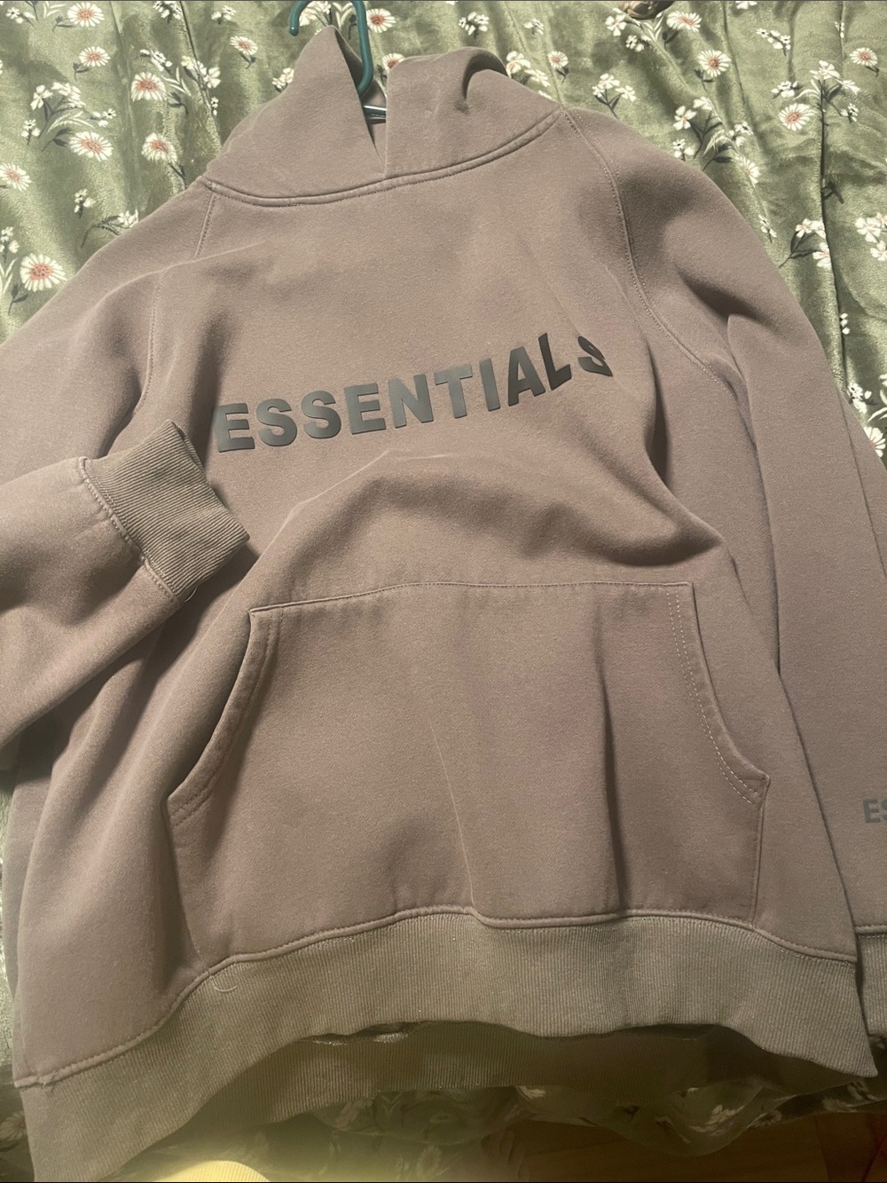 ESSENTIALS unisex greenish grey Crewneck Hoodie with Black Logo size medium